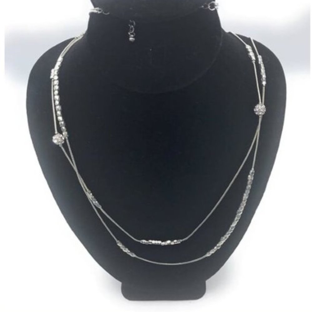 Chico's Double Strand Silver Tone Necklace with Rhinestones